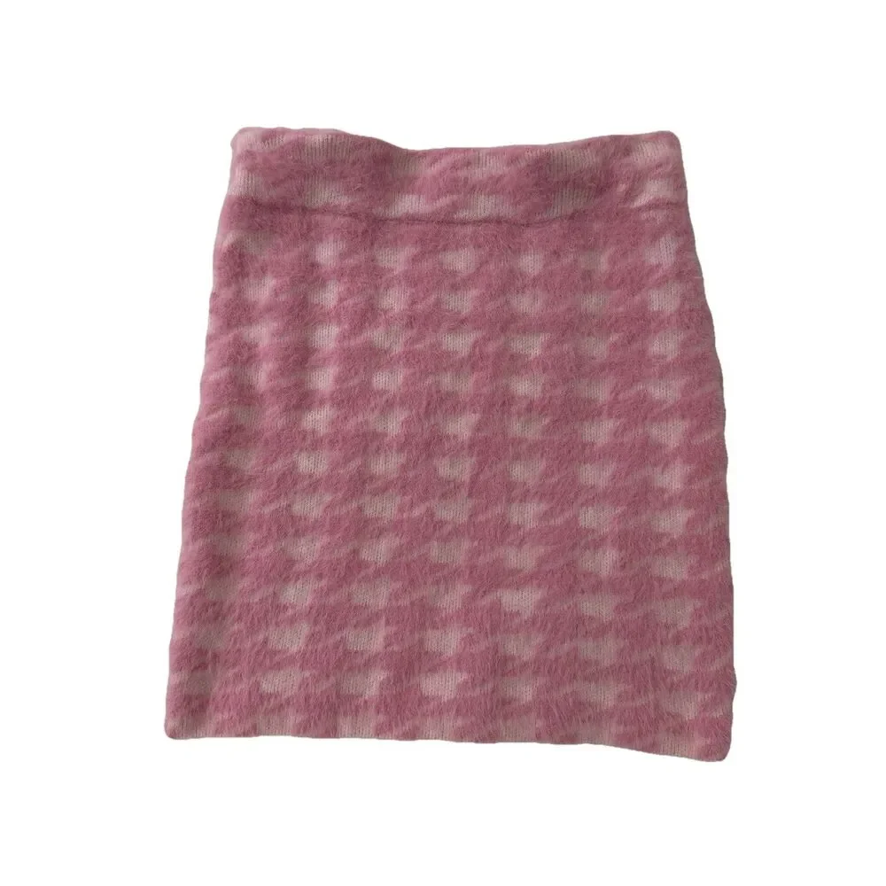 Meshki Cindie‎ Mini Skirt Womens Small Baby Pink Fuzzy Houndstooth Stretchy